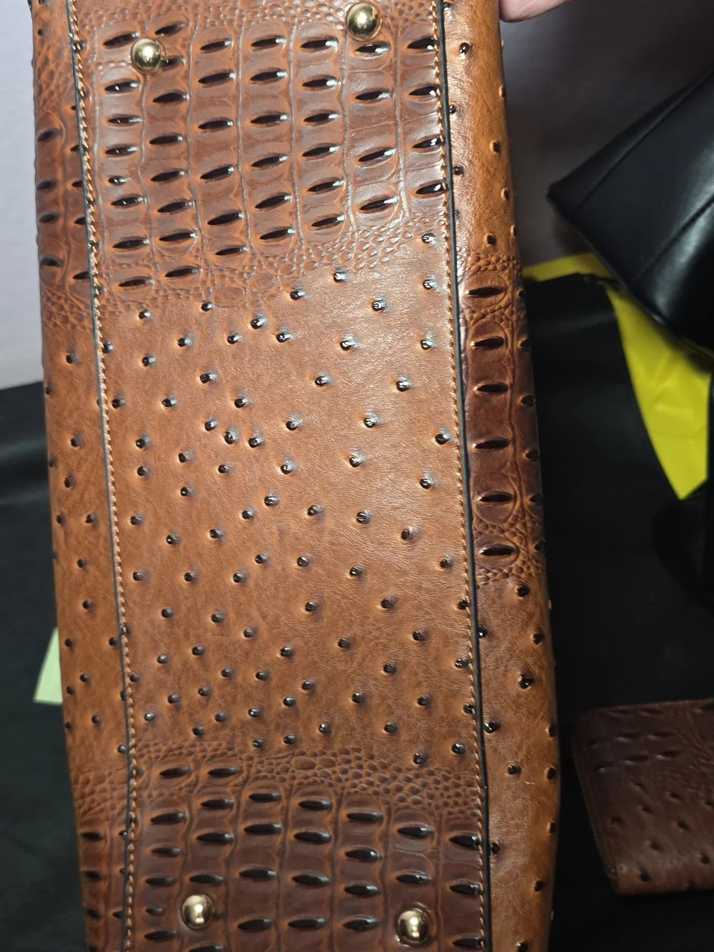Brown Croc-Embossed Satchel with Bee Accent